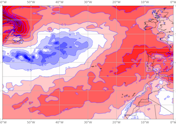 Figura 1: Anomalia do campo da temperatura média mensal do ar à superfície, relativamente ao período de 1991-2020 para o mês de fevereiro de 2025 com base nas reanálises ERA5 (Hersbach et al., 2019)